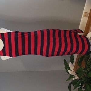 A New Day Red & Blue Striped Cotton/ Spandex Midi Tank Dress - Size M